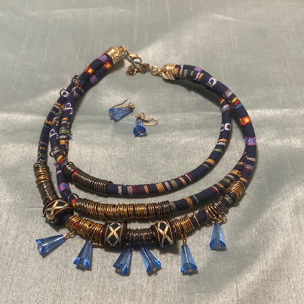 MULTI COLORED TRIBAL NECKLACE AND EARRINGS